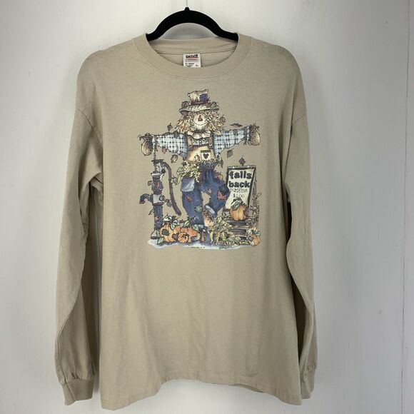 Anvil Tops - Vintage‎ Anvil Long Sleeve Crewneck Tshirt Fall Graphic Scarecrow USA 90’s Large